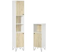 kleankin Set Mobiletto Bagno e Colonna Bagno in Legno con Ripiani e Armadietti