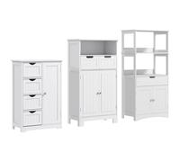 kleankin Set da Bagno 3 Pezzi con Mobiletti Multiuso Regolabili in Legno Bianco