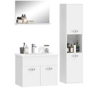 kleankin Set di mobili da bagno 4 pezzi, montaggio a parete, con specchio, mobile sottolavabo, lavabo in ceramica e armadio colonna alto, ripiani regolabili, stile moderno, bianco