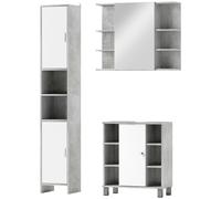 kleankin Set Mobile Sottolavabo, Armadietto Specchiera e Colonna Bagno, Grigio