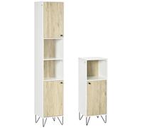 kleankin Set Mobiletto Bagno e Colonna Bagno in Legno con Ripiani e Armadietti