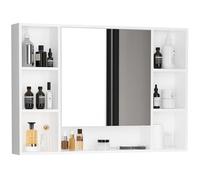 kleankin Specchiera Bagno con Mensole Aperte e Armadietto con Anta Specchiata, Mobiletto Bagno Salvaspazio Bianco, 100x15x70cm