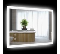 kleankin Specchio Bagno con Luce LED 70x50 cm, 3 Colori Luce, 3000-6500K, Interruttori Touch, Specchio da Parete Antideflagrante con Luminosità Regolabile, Funzione Memoria, Antiappannamento