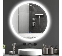 kleankin Specchio Bagno con Luce LED Ø70 cm, 3 Colori Luce, 3000-6500K