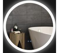 kleankin Specchio Bagno con Luce LED Ø70 cm, 3 Colori Luce, 3000-6500K | Interruttori Touch, Specchio da Parete Antideflagrante, Luminosità Regolabile, Funzione Memoria, Antiappannamento