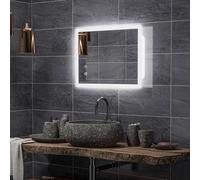 kleankin Specchio Bagno con Luce LED 70x50 cm, 3 Colori Luce, 3000-6500K, Interruttori Touch, Specchio da Parete Antideflagrante con Luminosità Regolabile, Funzione Memoria, Antiappannamento