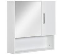 kleankin Armadietto Specchiera Pensile da Bagno in Legno con Mensole Regolabili, Mobile Bagno a 2 Ante e Ripiano Aperto, 54x15.2x55.3cm, Bianco