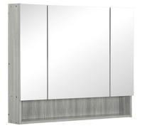 kleankin Specchio Bagno Contenitore 3 Ante Soft Close 90x15x75 cm Grigio | Mobile Bagno con Specchio, Ripiani Regolabili, Scomparto Aperto, Da Parete Salvaspazio, in Vetro