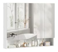 kleankin Specchio Bagno Contenitore con 3 Ante Soft Close, 90x15x75 cm Mobile Bagno con Specchio, Ripiani Regolabili, Scomparto Aperto, Mobilettto Bagno da Parete Salvaspazio in Vetro, Bianco