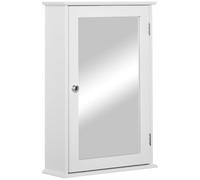 kleankin Specchio Bagno Contenitore con Chiusura Magnetica, Mobiletto Bagno da Parete Salvaspazio in Legno, 41x14x60cm, Bianco