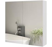 kleankin Specchio Bagno Contenitore con 2 Ante Soft Close, 60x15x60 cm Mobile Bagno con Specchio, Ripiani Regolabili, Mobilettto Bagno da Parete Salvaspazio in Vetro, Bianco Lucido