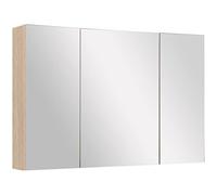 kleankin Specchio Bagno Contenitore con 3 Ante a Specchio Soft Close, Specchiera Bagno con Ripiani Regolabili in Legno e Vetro, 90x13.5x60 cm, Color Legno