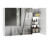 kleankin Specchio Bagno Contenitore con 3 Ante a Specchio Soft Close, Specchiera Bagno con Ripiani Regolabili in Legno e Vetro, 90x13.5x60 cm, Bianco