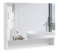kleankin Specchio Bagno Contenitore con 3 Ante Soft Close, 90x15x75 cm Mobile Bagno con Specchio, Ripiani Regolabili, Scomparto Aperto, Mobilettto Bagno da Parete Salvaspazio in Vetro, Bianco
