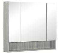 kleankin Armadietto con Specchio a 4 Sezioni con Ripiani Regolabili, Specchiera Bagno in Legno e Vetro, 90x15x75 cm, Grigio