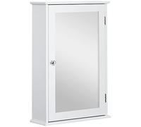 kleankin Specchio Bagno Contenitore con Anta Chiusura Magnetica, 41x14x60 cm Mobile Bagno con Specchio, Ripiano Regolabile, Mobilettto Bagno da Parete Salvaspazio in Vetro, Bianco