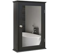 kleankin Specchio Bagno Contenitore con Chiusura Magnetica, Mobiletto Bagno da Parete Salvaspazio in Legno, 41x14x60cm, Nero