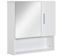 kleankin Specchio Bagno Contenitore con Mensole Regolabili, Specchiera Bagno con Contenitore a 2 Ante e Ripiano Aperto in Legno e Vetro, 54x15.2x55.3 cm, Bianco