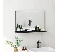 kleankin Specchio Bagno da Parete con Mensola, Specchiera Moderna Multiuso per Bagno, Camera e Ingresso, 60x12x40 cm, Nero