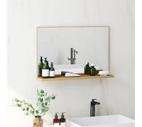 kleankin Specchio Bagno da Parete con Mensola, Specchiera Moderna Multiuso per Bagno, Camera e Ingresso, 60x12x40 cm, Legno