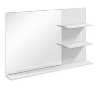 kleankin Specchio Bagno Moderno con 2 Ripiani Laterali 75x10x48 cm Bianco | Ripiano Inferiore, Specchio da Parete, MDF e Vetro