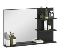 kleankin Specchio Bagno Moderno con 2 Ripiani Laterali e Ripiano Inferiore, in Legno e Vetro, 75x10x48 cm, Nero Aosom Italy