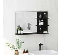 kleankin Specchio Bagno Moderno con 2 Ripiani Laterali e Ripiano Inferiore, Specchio da Parete in MDF e Vetro, 75x10x48 cm, Nero