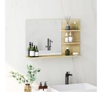 kleankin Specchio Bagno Moderno con 2 Ripiani Laterali e Ripiano Inferiore, Specchio da Parete in MDF e Vetro, 75x10x48 cm, Color Legno