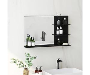 kleankin Specchio Bagno Moderno con 2 Ripiani Laterali e Ripiano Inferiore, Specchio da Parete in MDF e Vetro, 75x10x48 cm, Nero