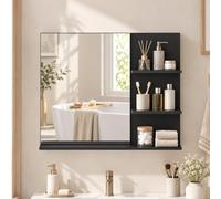 kleankin Specchio Bagno, Specchio da Parete 3 Ripiani Portaoggetti, Nero | Mobiletto Pensile Bagno, Moderno, per Ingresso Camera da Letto, 60x10x48 cm