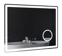 kleankin Specchio da bagno LED con ingrandimento 3x 80x60 cm | Specchio da parete con funzione tattile, funzione memoria, specchio luminoso senza cornice con 3 colori luce