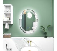 kleankin Specchio da bagno ovale da parete luminoso LED 3 colori luminosità regolabile interruttore tattile, antiappannamento, orizzontale o verticale, 70 x 50 cm