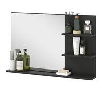 kleankin Specchio Bagno Moderno con 2 Ripiani Laterali e Ripiano Inferiore, Specchio da Parete in MDF e Vetro, 75x10x48 cm, Nero