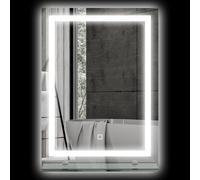 kleankin Specchio per Bagno a Luci LED a 3 Colori Regolabili con Mensola in Vetro, Specchio Illuminato in Alluminio e Vetro Temperato, 50x12x70 cm, Argento