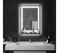kleankin Specchio per Bagno a Luci LED a 3 Colori Regolabili con Mensola in Vetro, Specchio Illuminato in Alluminio e Vetro Temperato, 50x12x70 cm, Argento