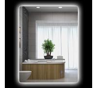 kleankin Specchio rettangolare da parete luminoso LED da bagno, 80 x 60 cm, 3 colori, luminosità regolabile, interruttore tattile, sistema antiappannamento, bianco trasparente