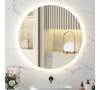kleankin Specchio rotondo illuminato Specchio da parete per bagno a LED 80 cm con illuminazione interruttore sensibile al tocco sistema antiappannamento luminosità regolabile 20,5W+26W bianco e