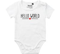 Kleckerliese Body da neonato vintage con scritta "Hello World" bianco 62 cm