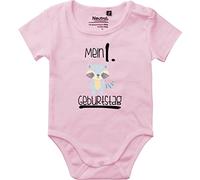 Kleckerliese Body vintage per bambini, a maniche corte con motivo "Il mio 1° compleanno, motivo: animali, procione, Rosa chiaro, 62