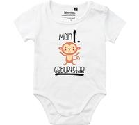 Kleckerliese Body vintage per bambini e bambine, a maniche corte con motivo il mio 1° compleanno, motivo: animali scimmia, bianco, 74