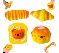 Kleemeiero 4 Pezzi Kit Squishy Giocattolo Antistress Giocattoli da Spremere a Forma di Pane del Bruco/ Croissant/ Pane Abbrustolito/ Hamburger, Giochi da Regali per Bambini Adolescenti Adulti, Giallo