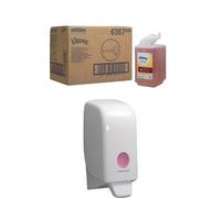 Kleenex 6387 Detergente per Mani in Schiuma Joy Luxury, 6 Cassette, 1 Litro, Rosso e Dispenser