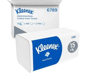Kleenex Asciugamani intercalati bianchi 6789, 2 veli, Con spessore rinforzato e Certificazione FSC, 15 confezioni da 186 strappi (tot. 2790)