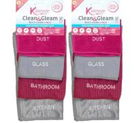 Kleeneze® KL068118EU - Panni super assorbenti per il bagno in microfibra per la pulizia e la rimozione di batteri | Confezione da 8 pezzi | Rosa e grigio