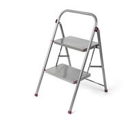 Kleeneze KL068491EU - Scaletta pieghevole a 2 gradini, mini scaletta leggera, disegno salvaspazio, uso interno ed esterno, perfetto per il fai da te, alto 80 cm, capacità 150 kg, acciaio, rosa/grigio