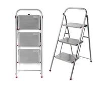 Kleeneze KL068514EU - Scaletta Pieghevole a 3 gradini, 105 cm, scaletta salvaspazio, scaletta a Tre gradini, scaletta con piedini antiscivolo, Colore: Rosa/Grigio, capacità 150 kg