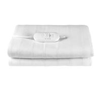 Kleeneze KL3754 - Sottocoperta riscaldata per letto matrimoniale, lavabile in lavatrice, 3 impostazioni di calore, coperta elettrica in tessuto morbido, controller staccabile, design con lacci, 35 W,