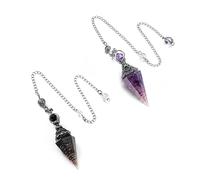 KLEHOPE Pendolo Esoterico, 2 Pezzi Pendolo in Resina, Cono Esagonale Pendolo di Cristallo, Pendolo Portafortuna con Catena, per Meditazione, Equilibrio Energetico