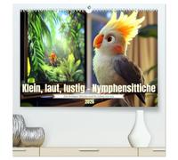 Klein, laut, lustig - Nymphensittiche (hochwertiger Premium Wandkalender 2026 DIN A2 quer), Kunstdruck in Hochglanz: Nymphensittiche zu Hause heißt: Chaos, Charme und viele Federn!