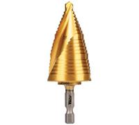 Klein Tools 25960 Punta per trapano a gradini, 7/8 a 1-3/8 pollici, spirale doppia, taglio in metallo sottile, plastica, alluminio, legno, gambo esagonale da 1/4", VACO